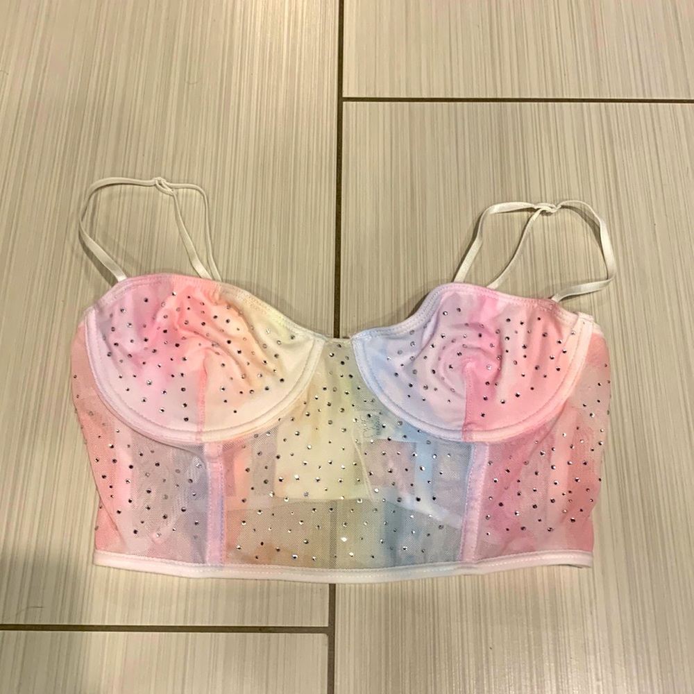 Rhinestone Bustier - White/Rainbow